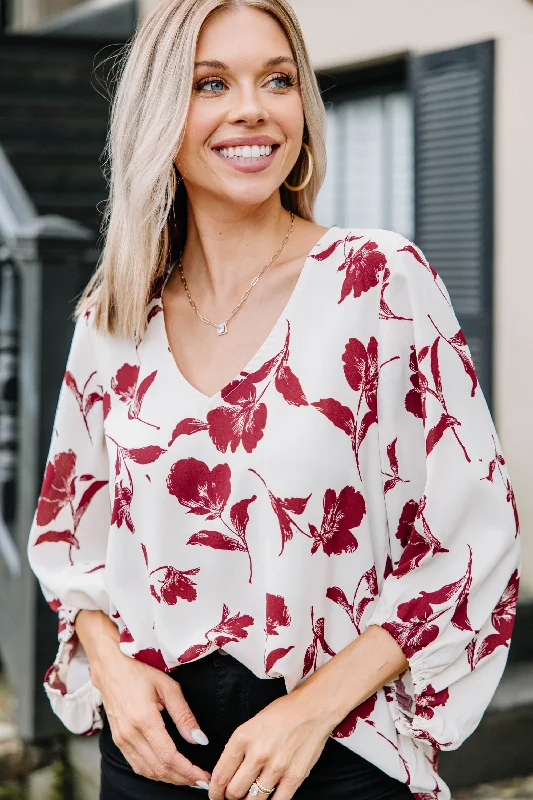 It's All Here Ivory White Floral Blouse