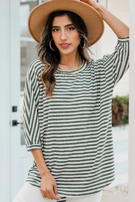 Let's Make Some Time Olive Green Striped Top