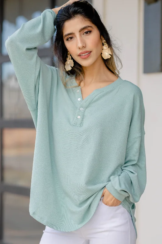 Tell You Everything Sage Green Henley Top